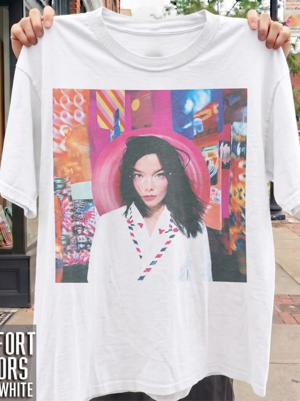 White Graphic Women’s Tee with Colorful Portrait